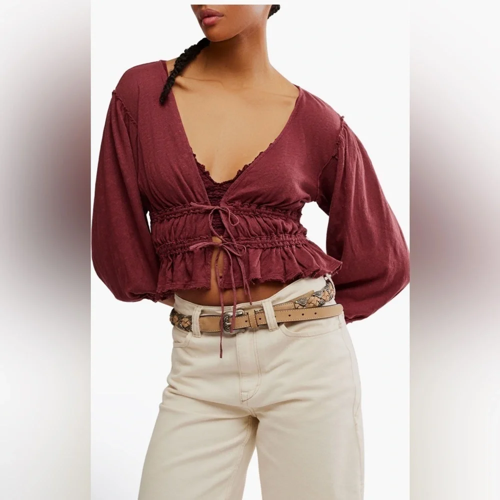New! Free People Let's Go Tie Front Linen & Cotton Top Size XS - $78 MSRP